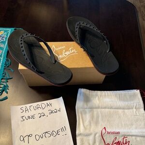 Christian Louboutin Men's Loupi Tonal Spiked Red Sole Flip Flops